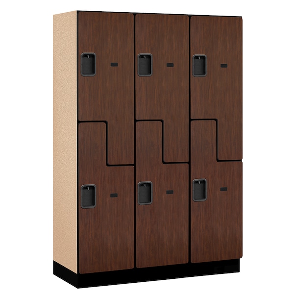 2 Tier 'S' Designer Locker, 54"Wx76"Hx18"D, 6 Door, Mahogany